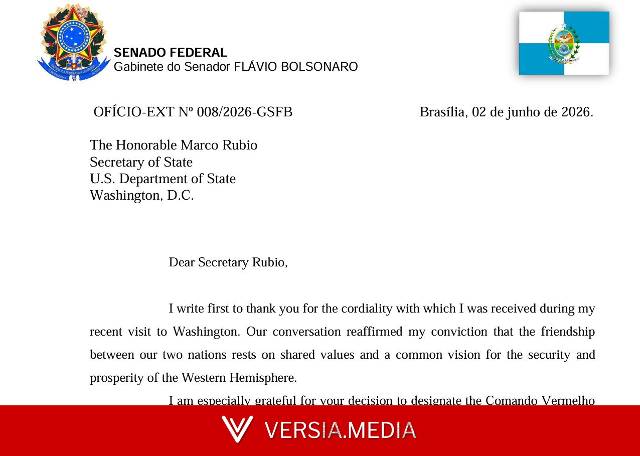 Em carta, Marco Rubio agradece a Flávio Bolsonaro por colocar 'equipe de transição' à disposição dos EUA caso seja eleito