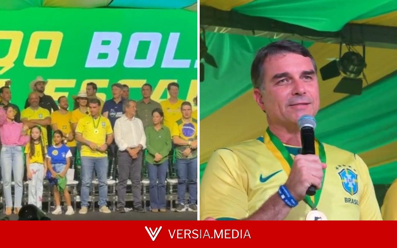 Flávio Bolsonaro lança ao lado de Valdemar Costa Neto pré-candidaturas do PL em Goiás